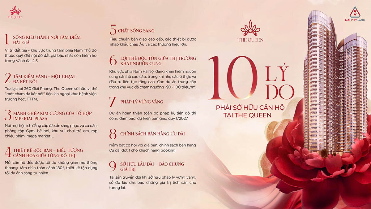 10 Lý do nên sở hữu căn hộ tại The Queen