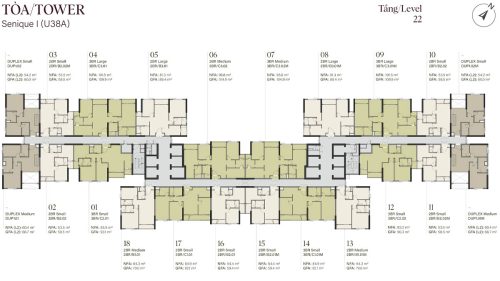 Mặt bằng tầng 22 tòa Senique I