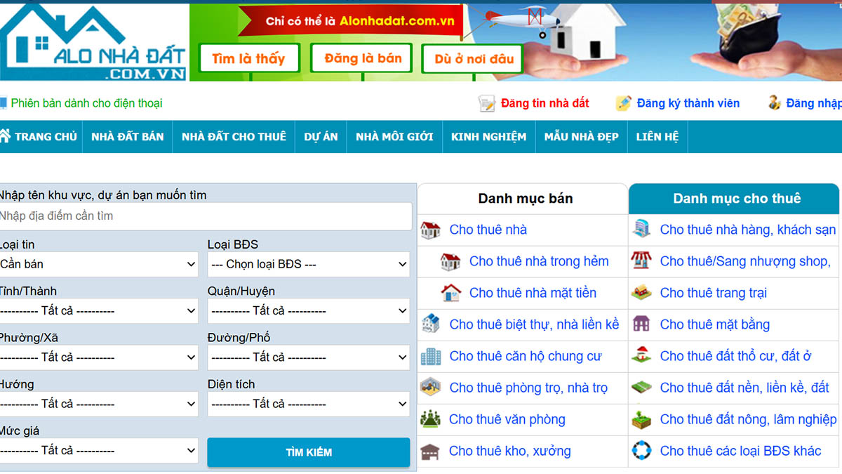 Alonhadat.com.vn là trang web cho đăng tin bất động sản
