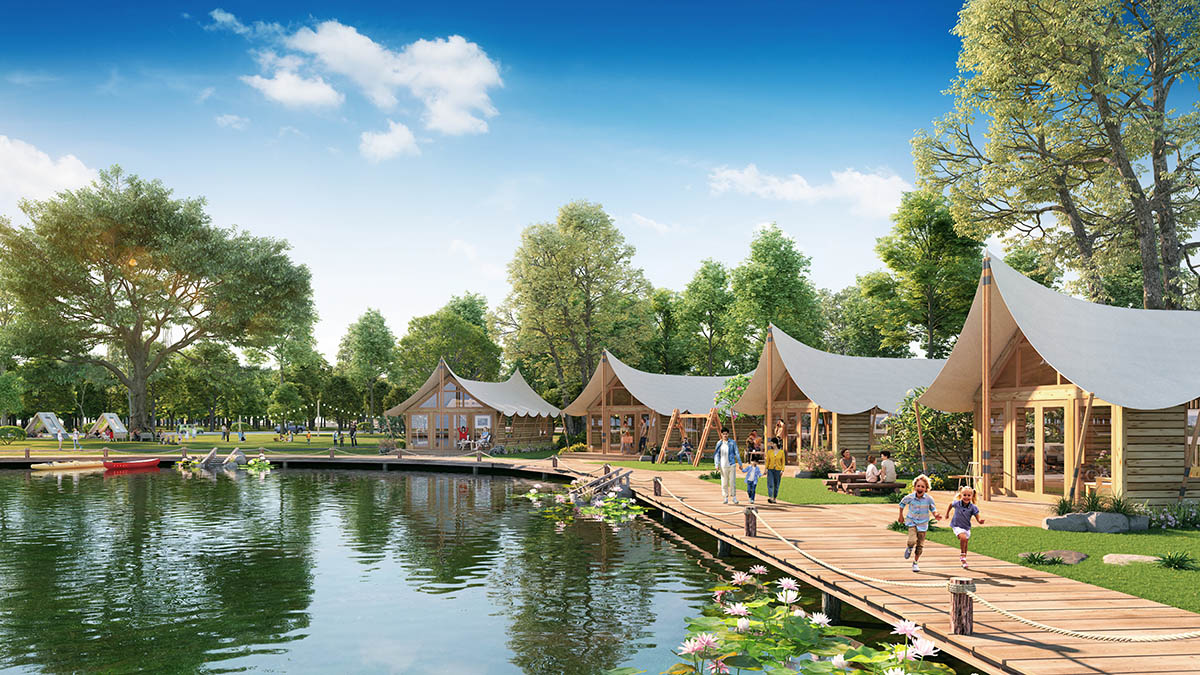 Bãi cỏ cắm trại cạnh hồ nước của Sun Urban City