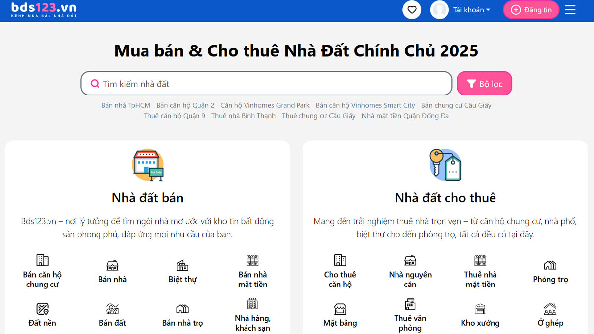 bds123.vn là trang web cho đăng tin bất động sản