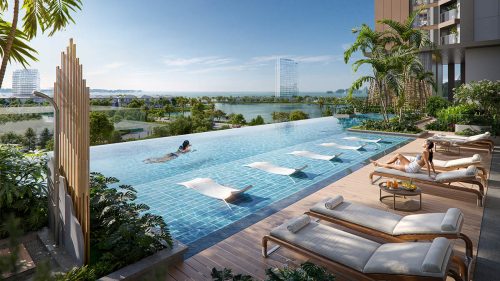 Bể bơi vô cực ngoài trời được bố trí tại Tầng 3 của Tòa nhà SKY M