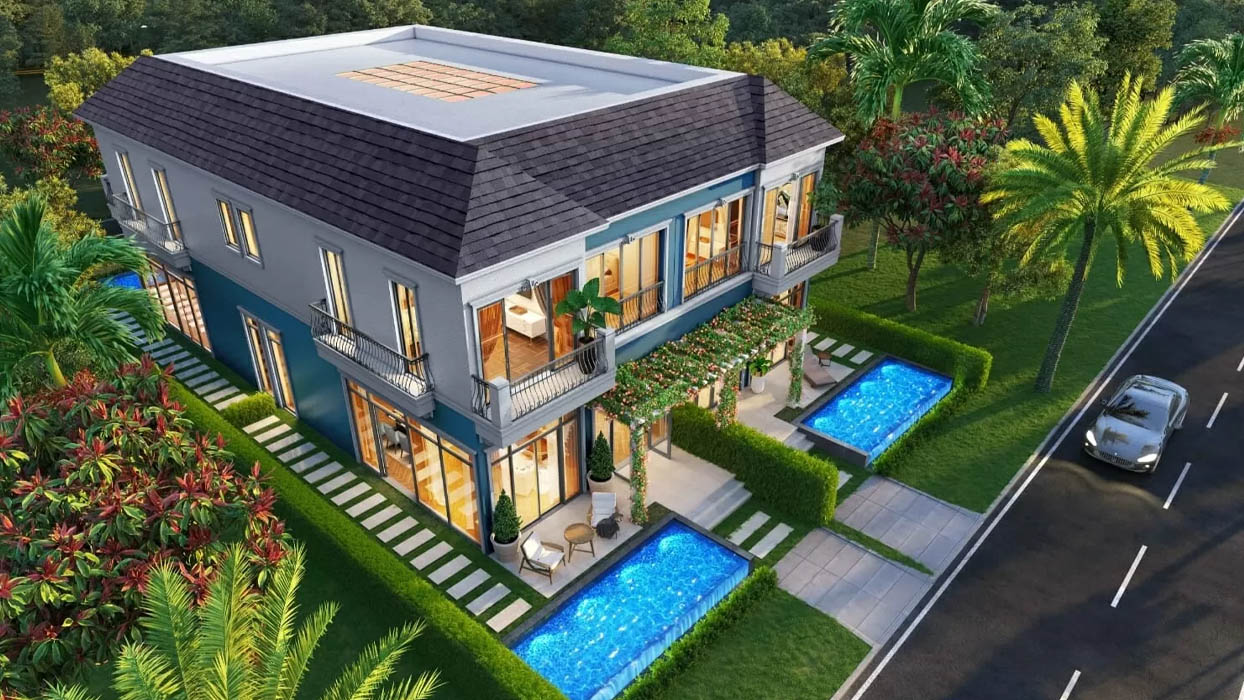 Biệt thự tứ lập với thiết kế đồng bộ (ảnh mình họa 3D)