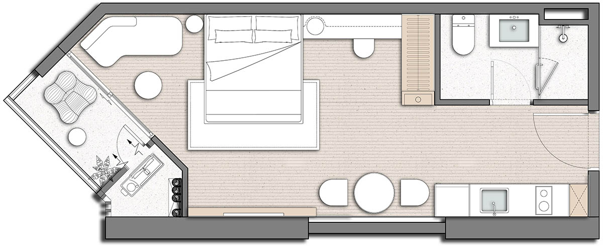 Bố cục căn hộ Studio của tòa SKY M