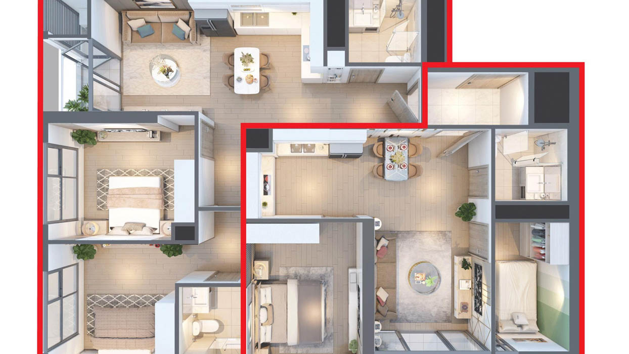 Bên trong căn hộ Dual Key được thiết kế thành hai không gian sống riêng biệt