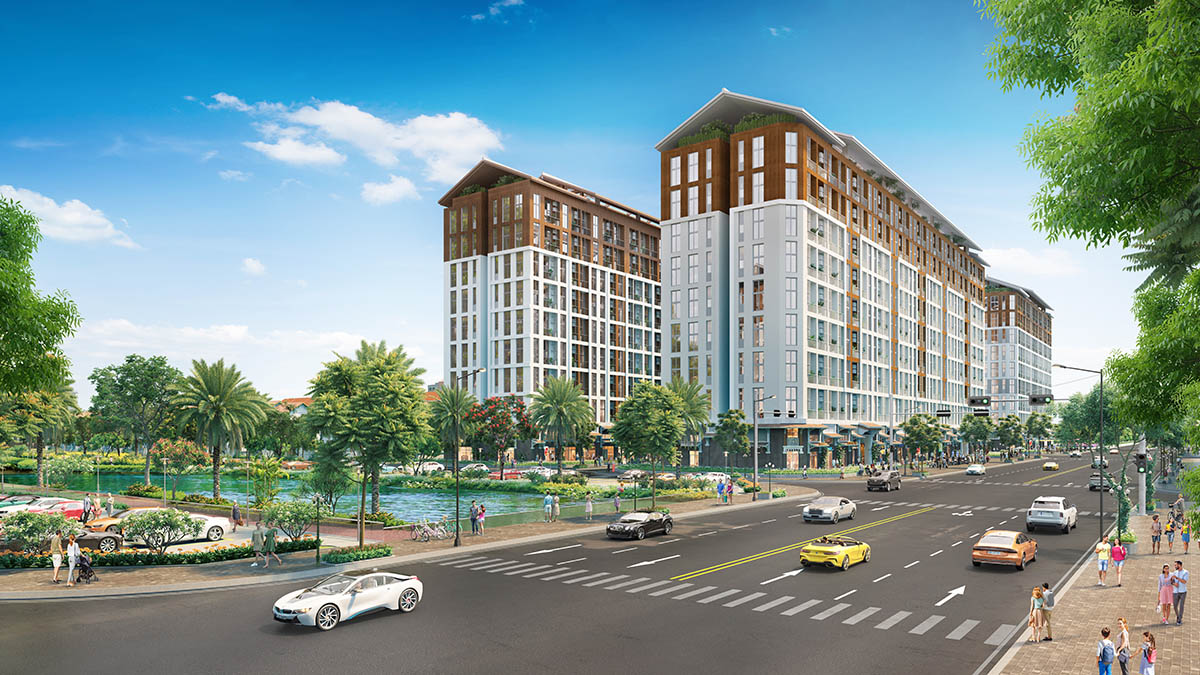 Cảnh quan kênh nước cạnh khu nhà cao tầng Park Residence