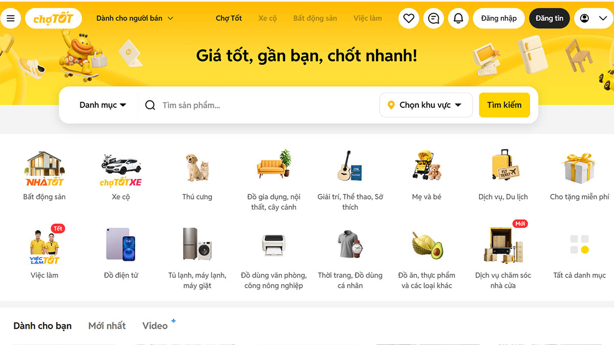 Chotot.com cũng cho đăng tin bất động sản