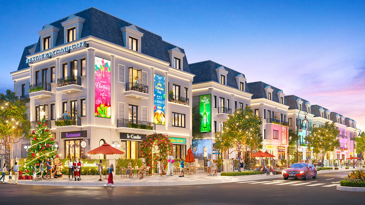 Dãy shophouse với thiết kế đồng bộ 3 tầng + 1 tum