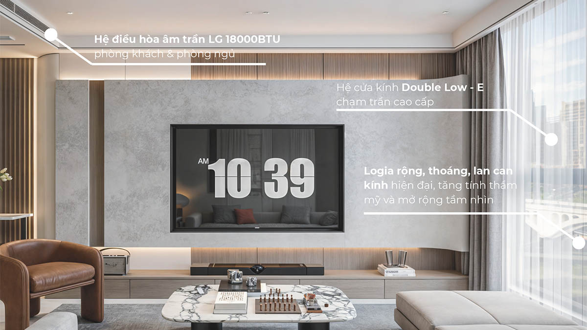 Điều hòa, cửa kính, ban công căn hộ The Queen