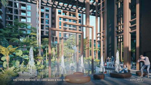 Hồ cảnh quan & thác nước trong Khu vườn nhiệt đới của Long Biên Central (3D)