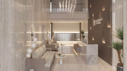 Khu chờ ở sảnh cư dân tòa BlueGem Tower