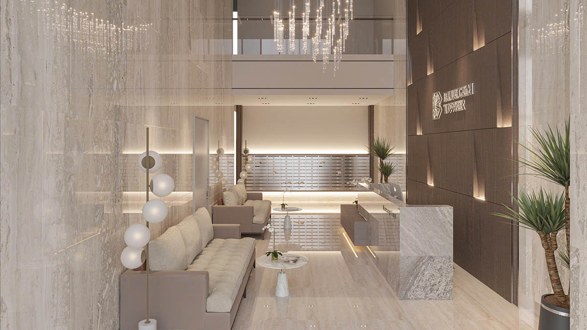 Khu chờ ở sảnh cư dân tòa BlueGem Tower