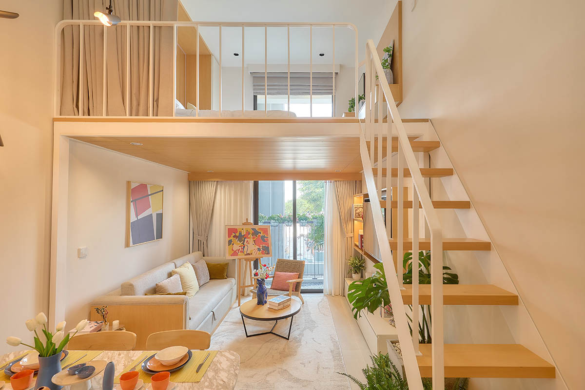 Lối lên tầng 2 căn hộ Studio khu cao tầng Sun Urban City