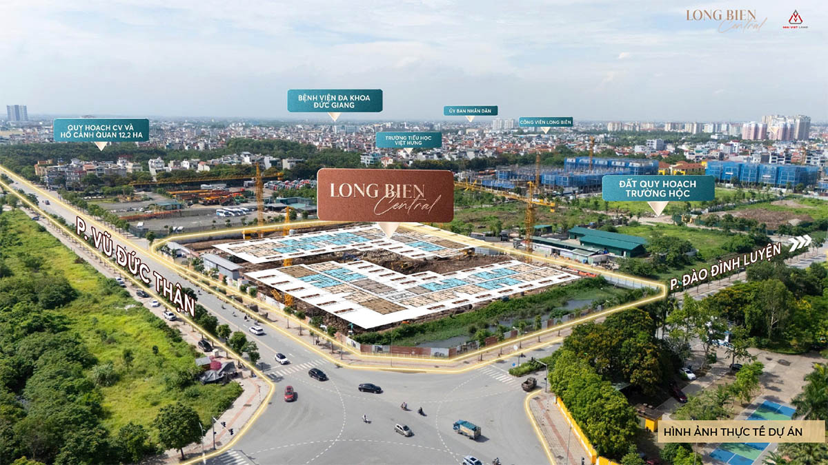 Hình ảnh thực tế dự án Long Biên Central (nhìn chéo từ ngã tư Vũ Đức Thận & Đào Đình Luyện)