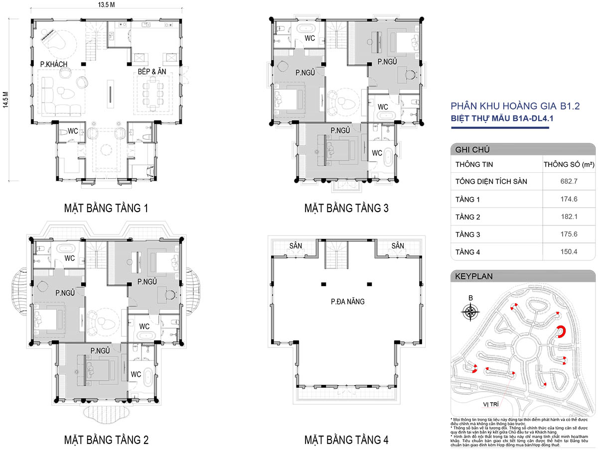 Mặt bằng biệt thự đơn lập B1A-DL4.1 phân khu Hoàng Gia