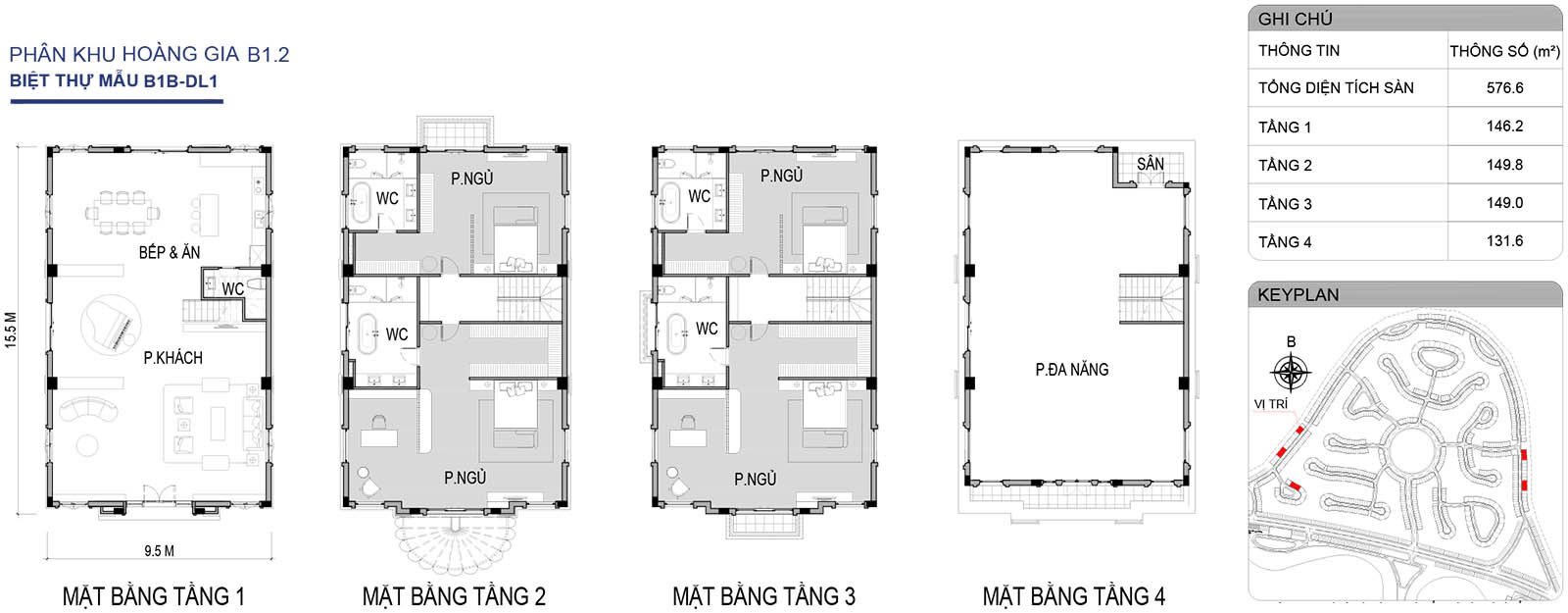 Mặt bằng biệt thự đơn lập B1B-DL1 phân khu Hoàng Gia