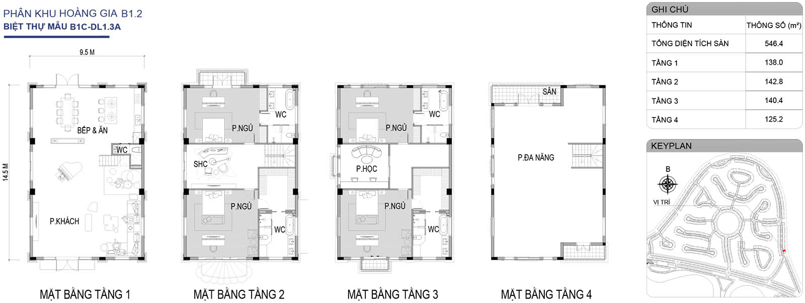 Mặt bằng biệt thự đơn lập B1C-DL1.3A phân khu Hoàng Gia