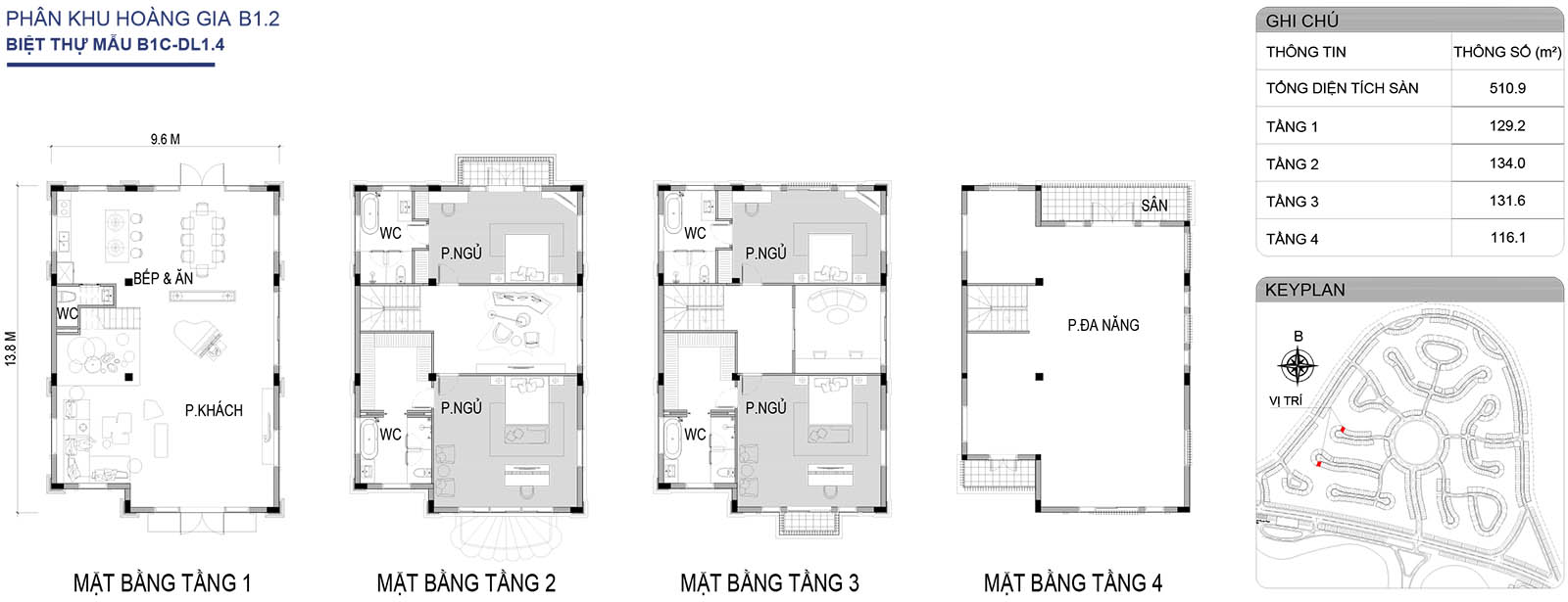 Mặt bằng biệt thự đơn lập B1C-DL1.4 phân khu Hoàng Gia