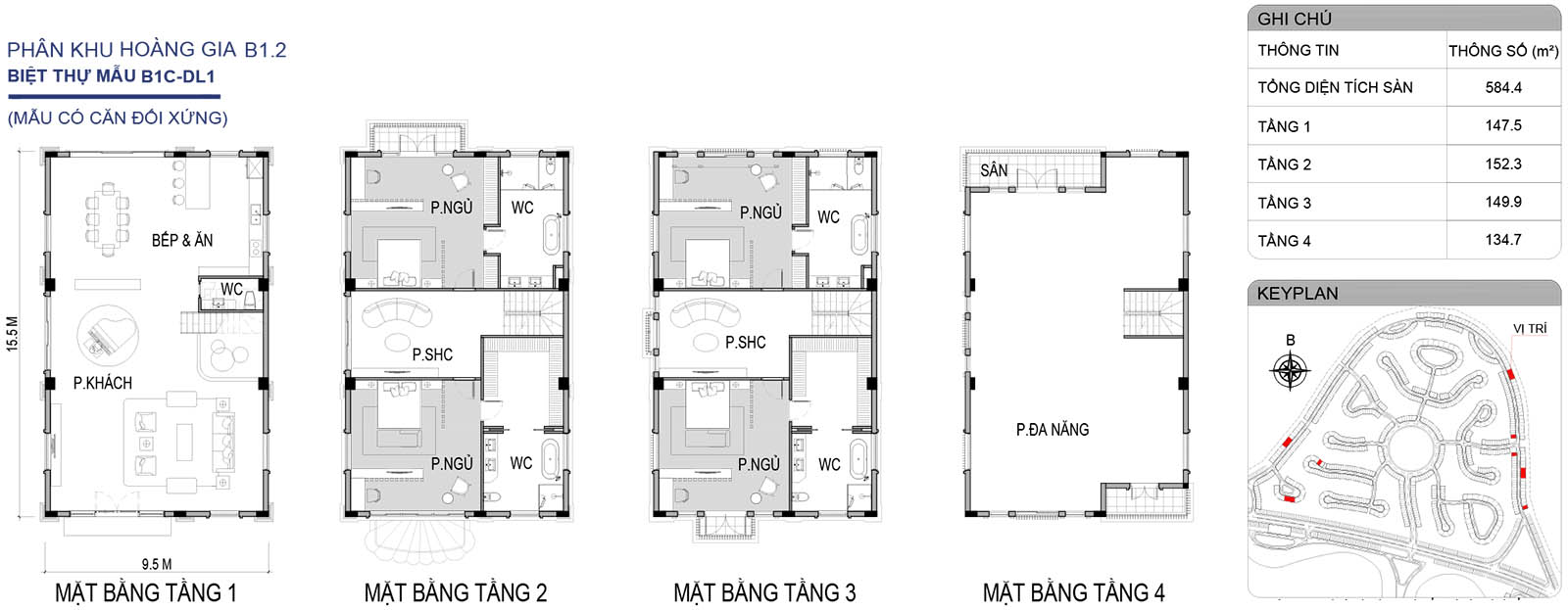 Mặt bằng biệt thự đơn lập B1C-DL1 phân khu Hoàng Gia