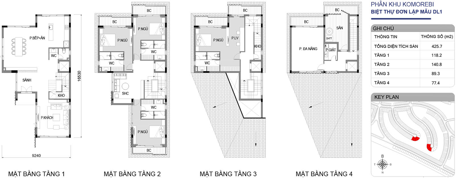 Mặt bằng biệt thự đơn lập DL1 phân khu Komorebi