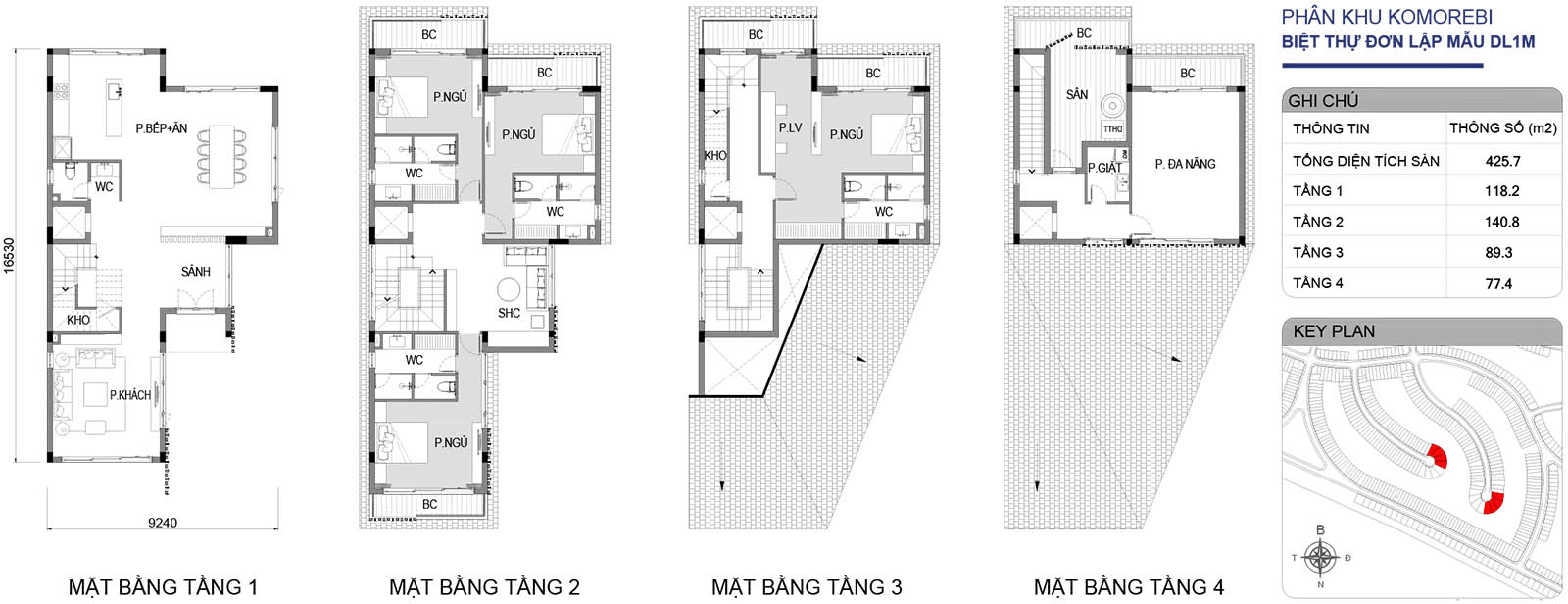 Mặt bằng biệt thự đơn lập DL1M phân khu Komorebi
