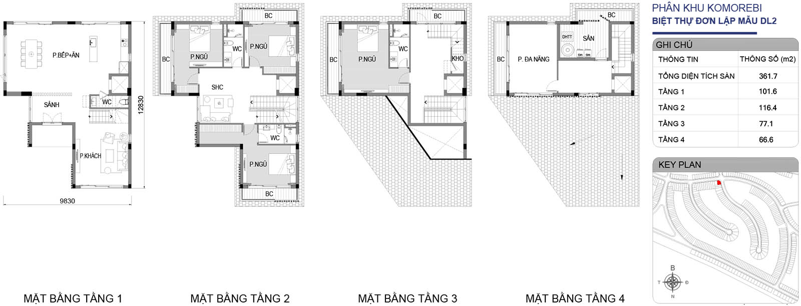 Mặt bằng biệt thự đơn lập DL2 phân khu Komorebi