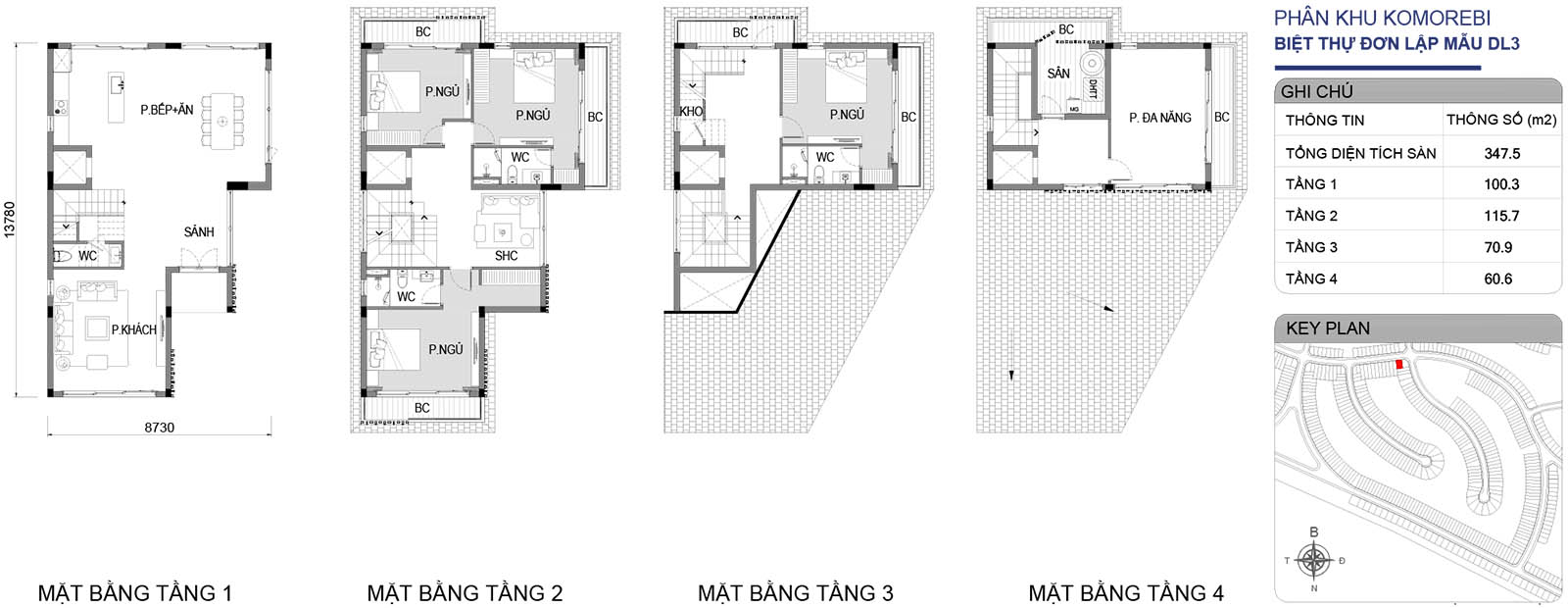 Mặt bằng biệt thự đơn lập DL3 phân khu Komorebi