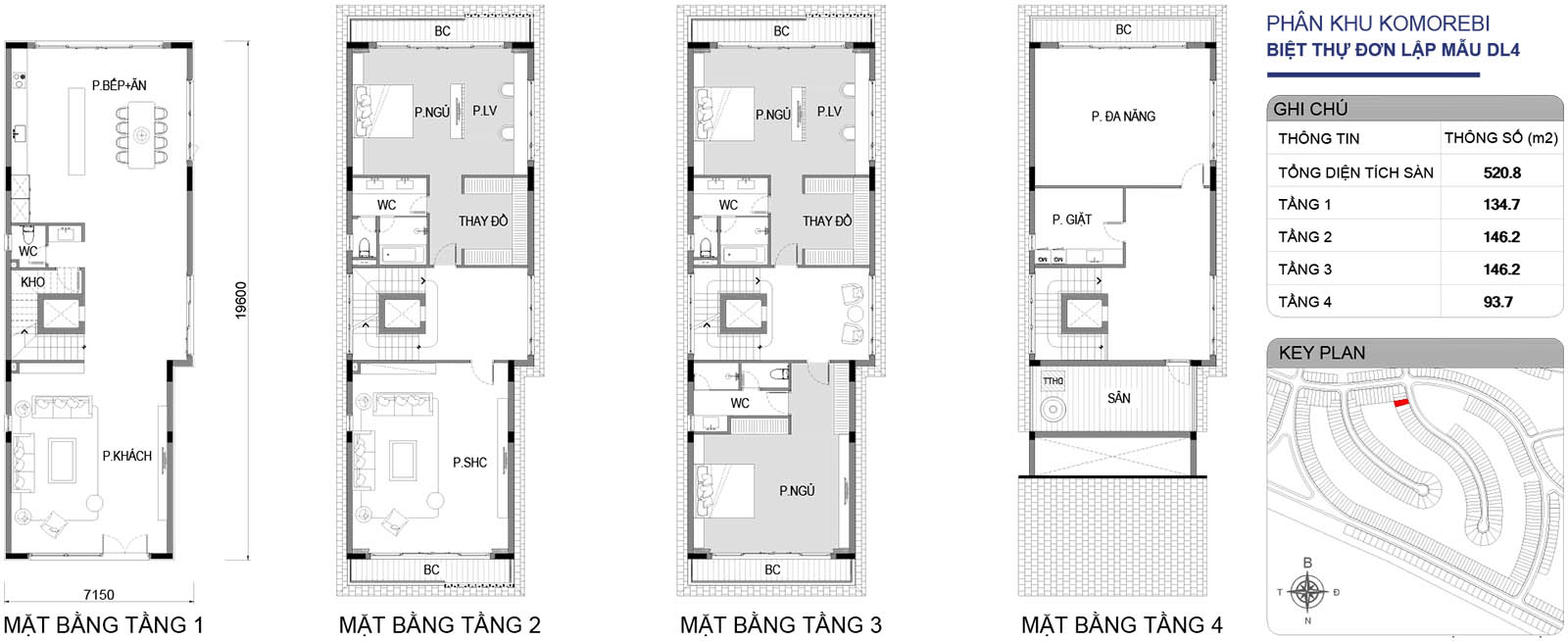 Mặt bằng biệt thự đơn lập DL4 phân khu Komorebi