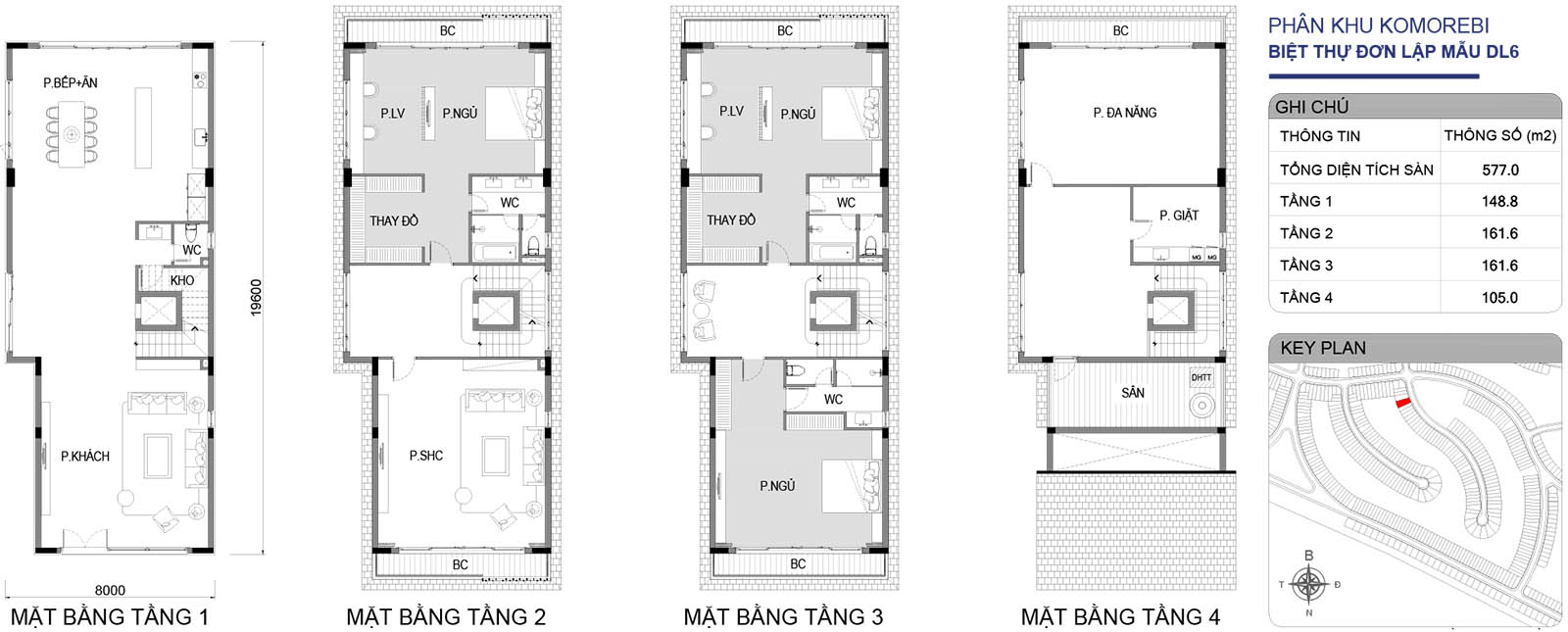 Mặt bằng biệt thự đơn lập DL6 phân khu Komorebi