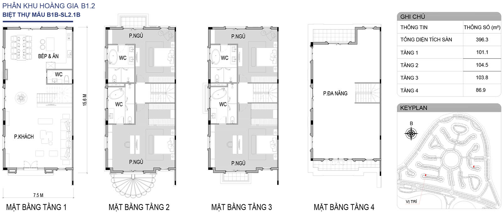 Mặt bằng biệt thự song lập B1B-SL2.1B phân khu Hoàng Gia