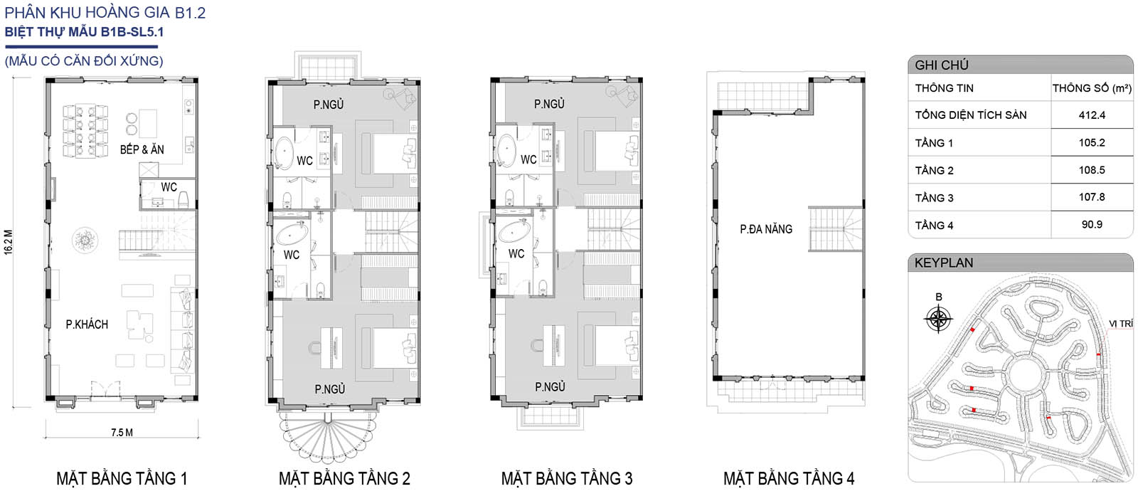 Mặt bằng biệt thự song lập B1B-SL5.1 phân khu Hoàng Gia