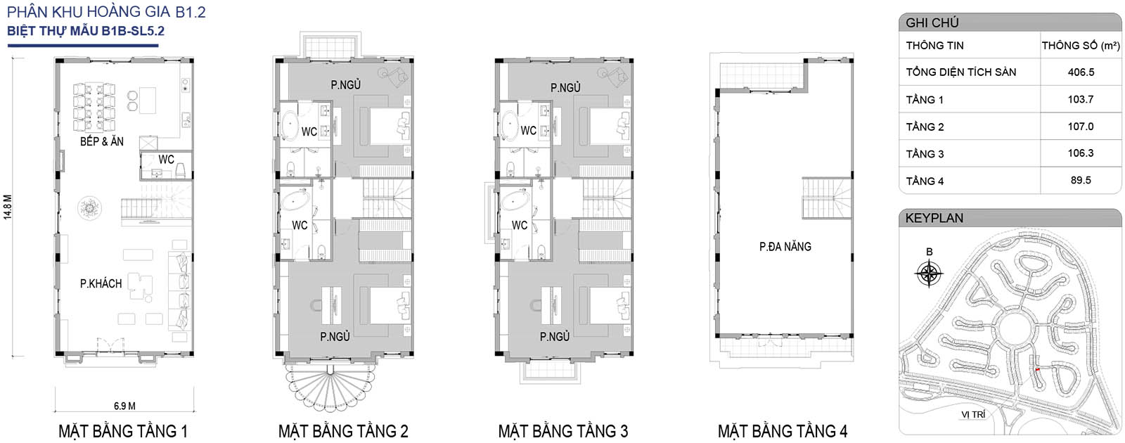 Mặt bằng biệt thự song lập B1B-SL5.2 phân khu Hoàng Gia