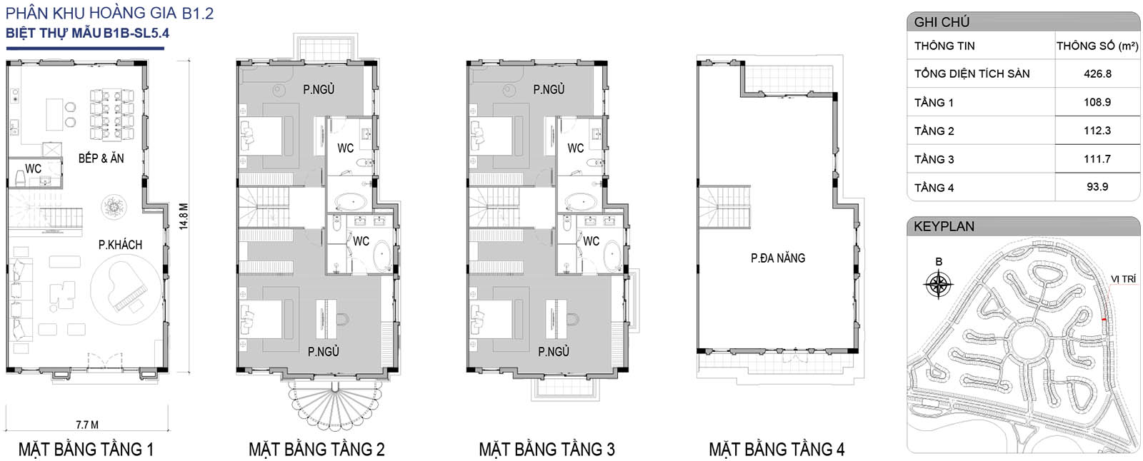 Mặt bằng biệt thự song lập B1B-SL5.4 phân khu Hoàng Gia
