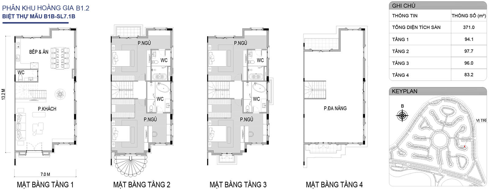 Mặt bằng biệt thự song lập B1B-SL7.1B phân khu Hoàng Gia