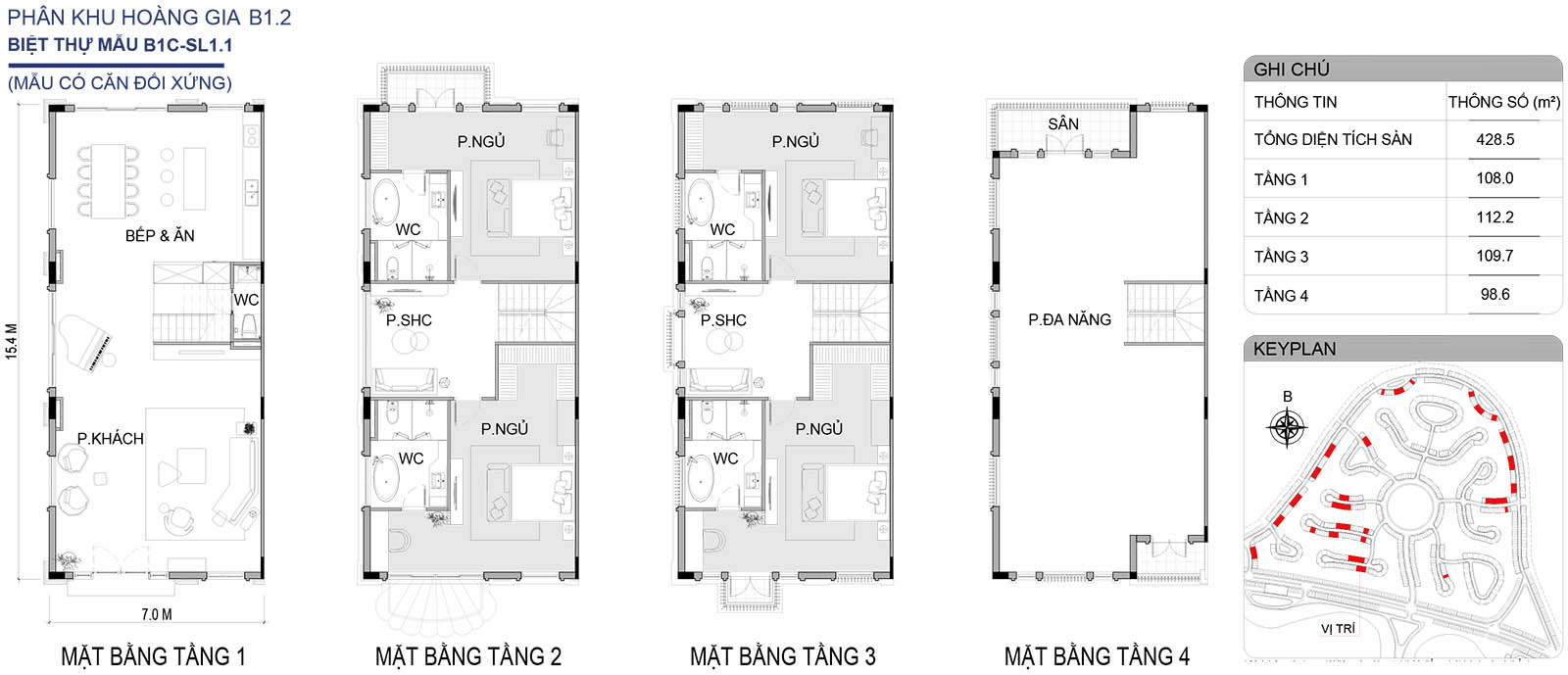 Mặt bằng biệt thự song lập B1C-SL1.1 phân khu Hoàng Gia