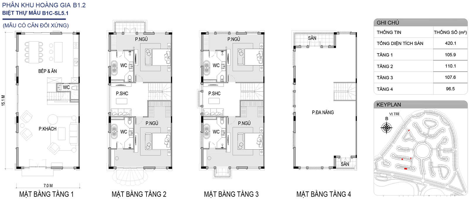 Mặt bằng biệt thự song lập B1C-SL5.1 phân khu Hoàng Gia