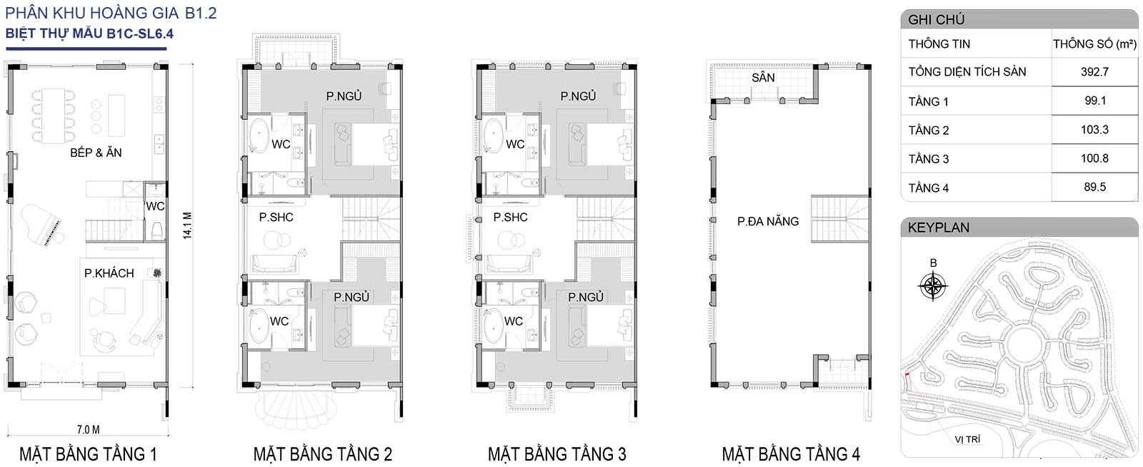 Mặt bằng biệt thự song lập B1C-SL6.4 phân khu Hoàng Gia