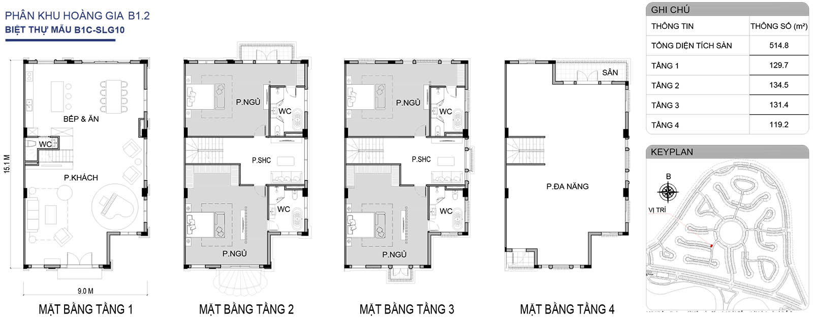 Mặt bằng biệt thự song lập B1C-SLG10 phân khu Hoàng Gia