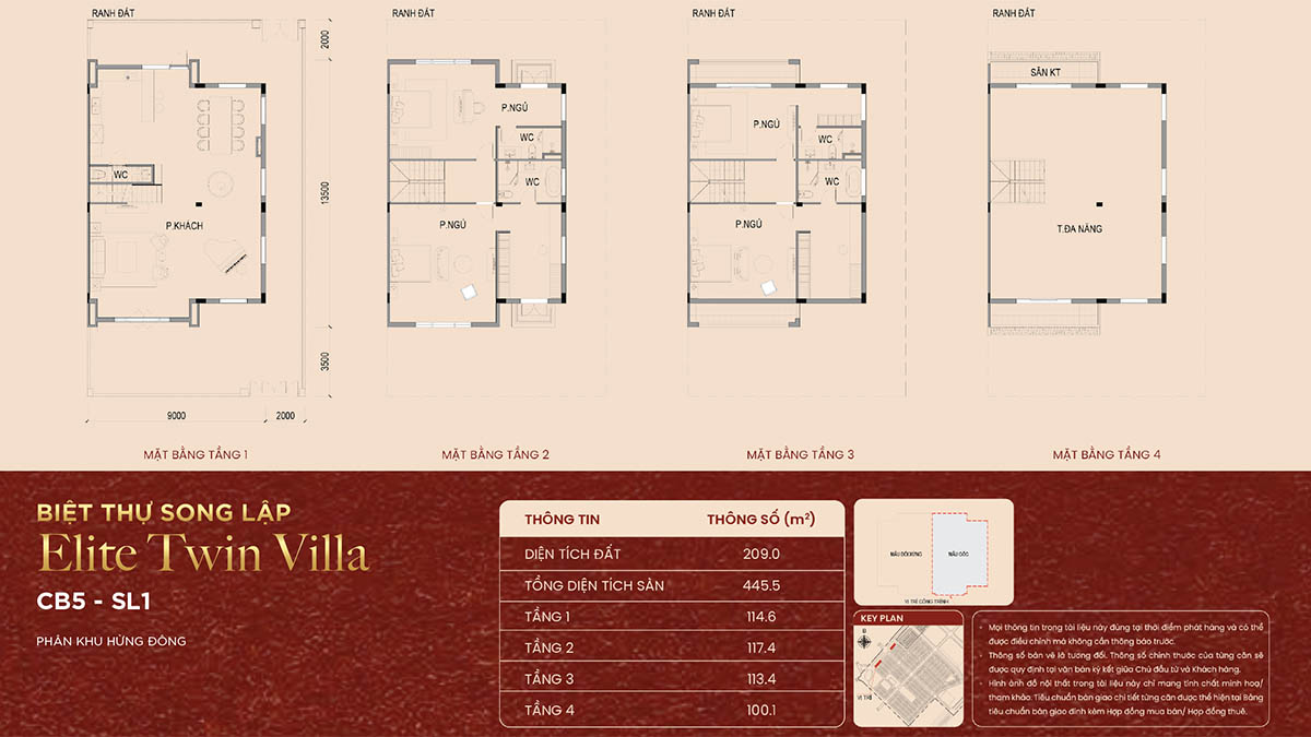 Mặt bằng biệt thự song lập CB5-SL1 khu Hửng Đông