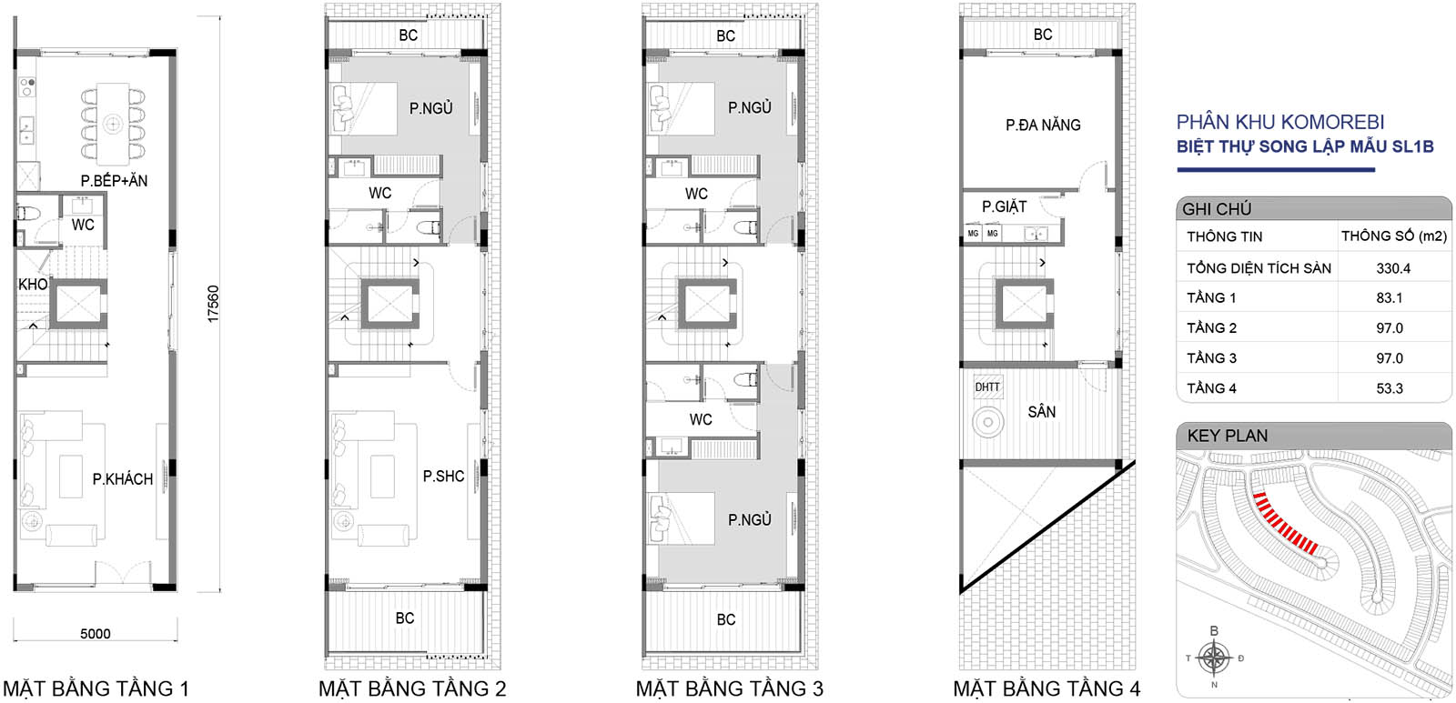 Mặt bằng biệt thự song lập SL1B phân khu Komorebi