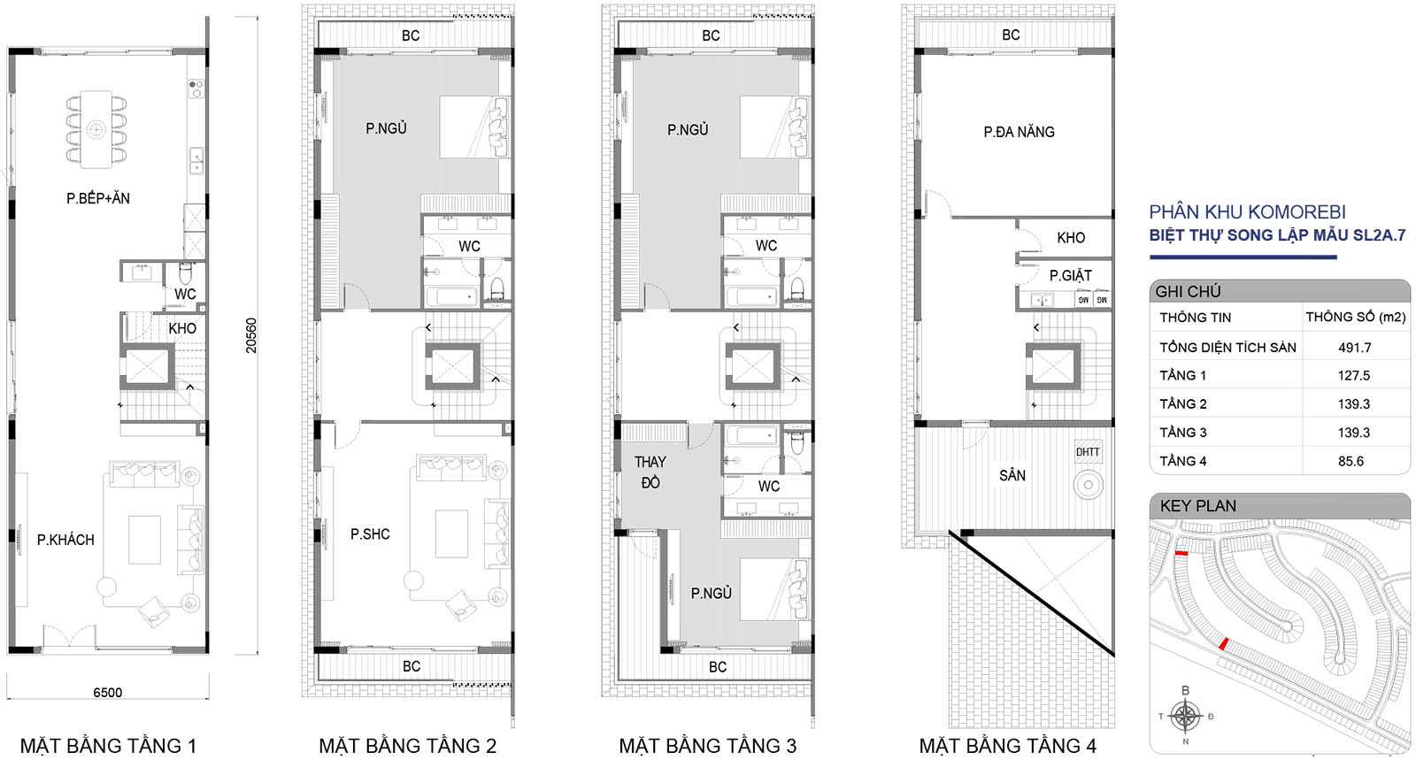Mặt bằng biệt thự song lập SL2A.7 phân khu Komorebi