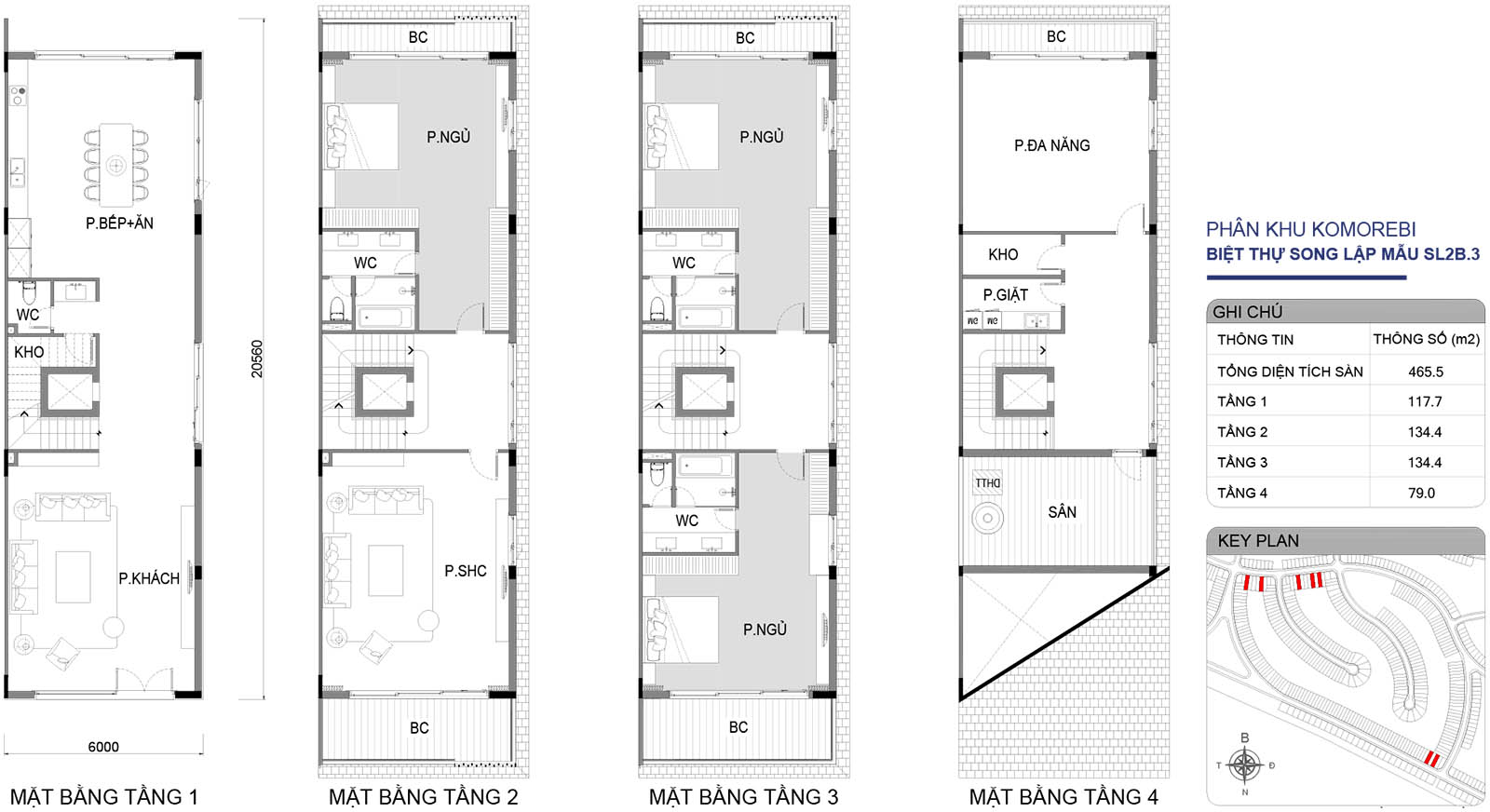 Mặt bằng biệt thự song lập SL2B.3 phân khu Komorebi