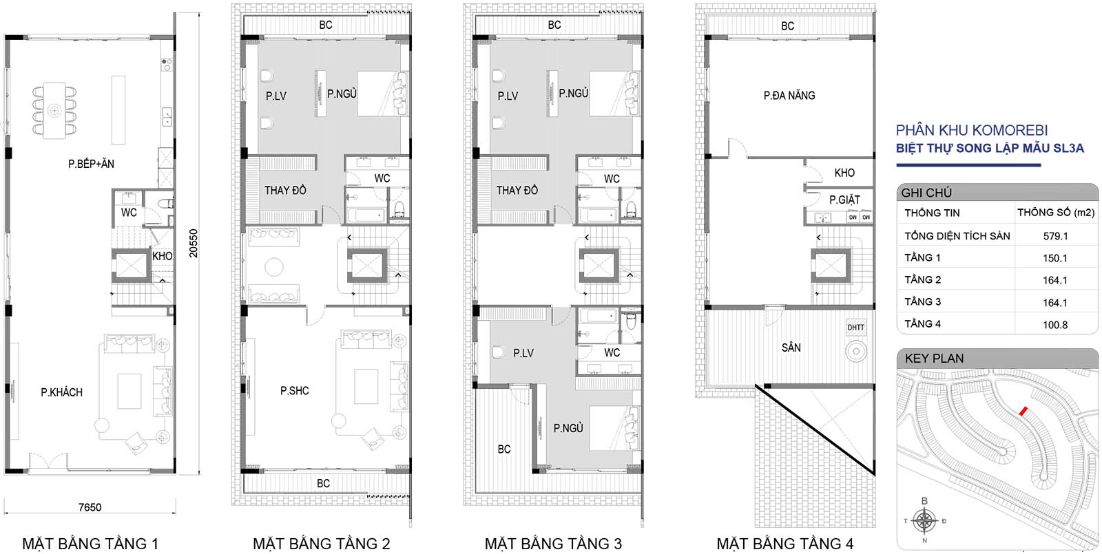 Mặt bằng biệt thự song lập SL3A phân khu Komorebi