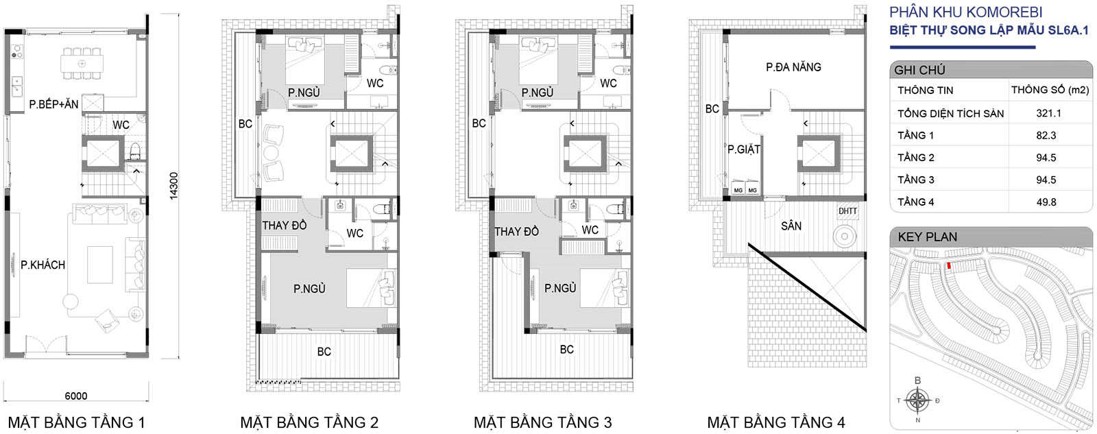 Mặt bằng biệt thự song lập SL6A.1 phân khu Komorebi