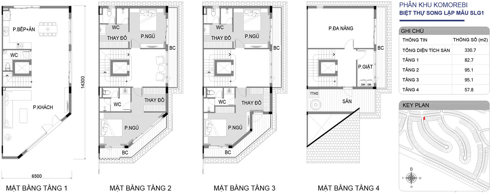 Mặt bằng biệt thự song lập SLG1 phân khu Komorebi