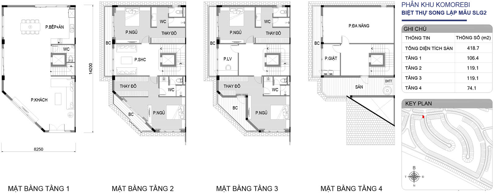 Mặt bằng biệt thự song lập SLG2 phân khu Komorebi