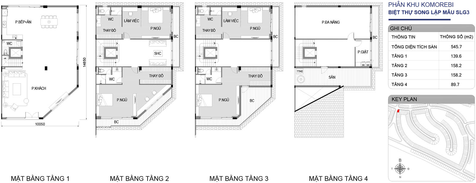 Mặt bằng biệt thự song lập SLG3 phân khu Komorebi