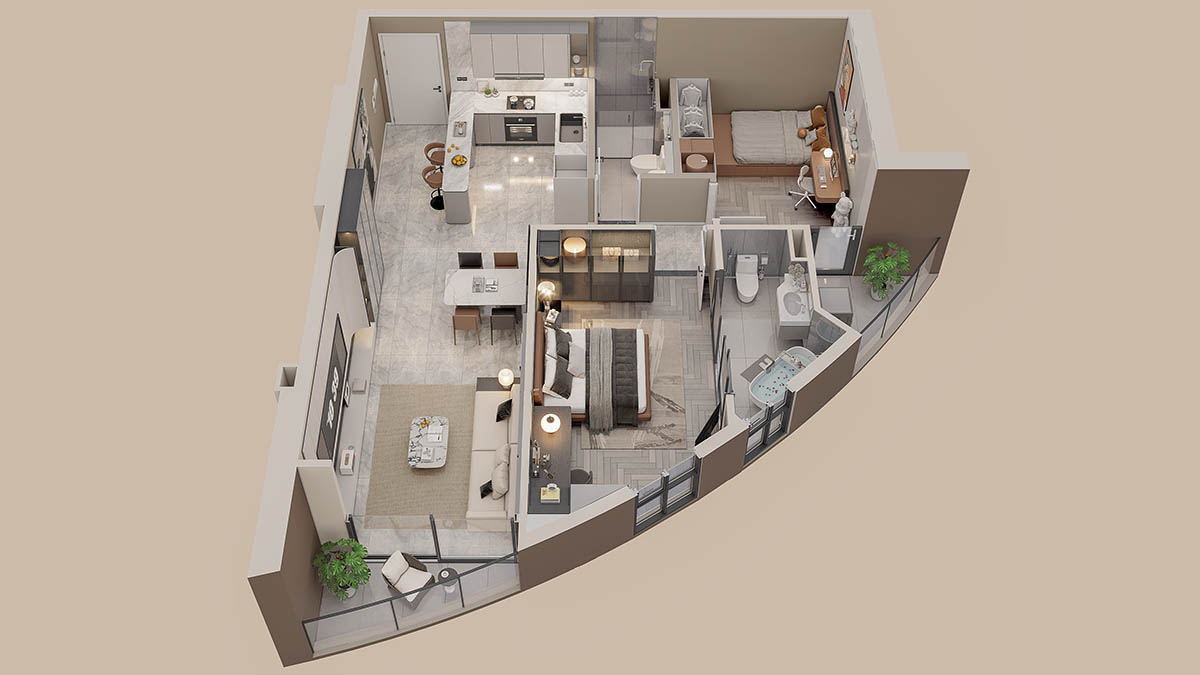 Mặt bằng bóc mái căn hộ 2PN 72.9m2 & 76m2 (B01, A02) tòa The Queen