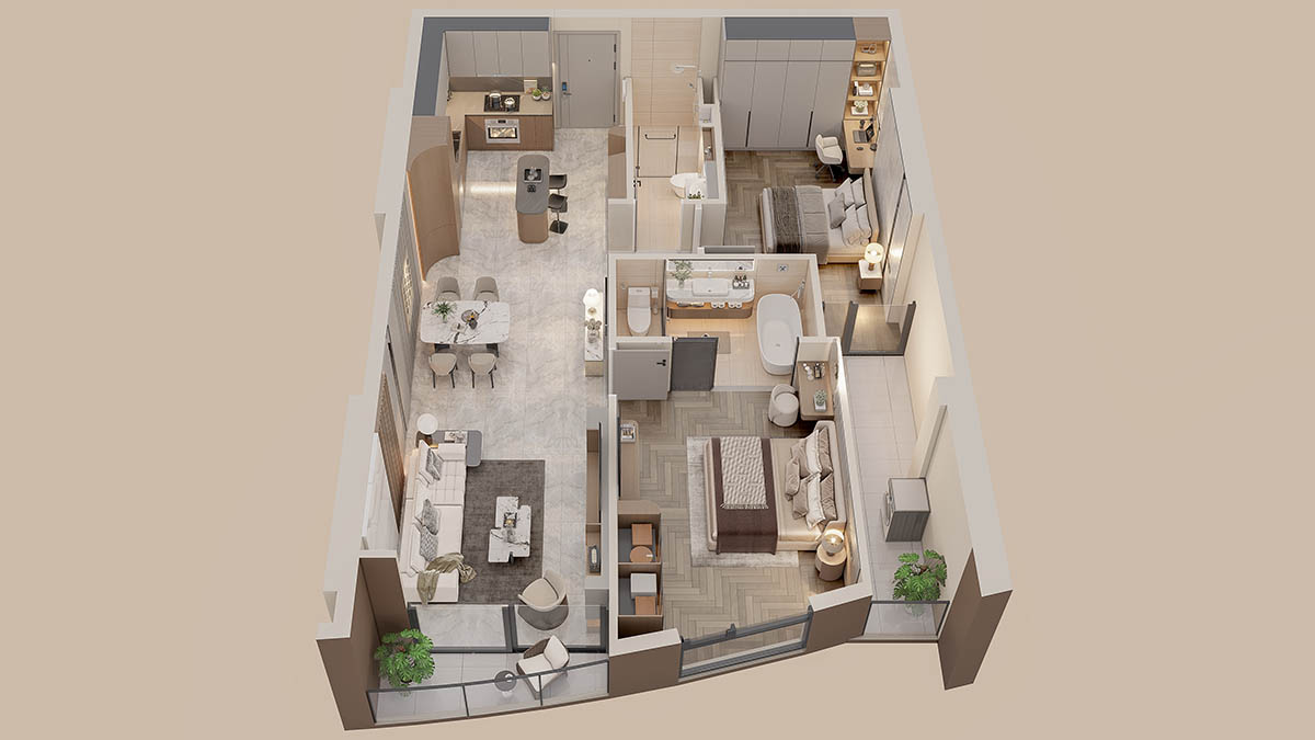 Mặt bằng bóc mái căn hộ 2PN 82.6m2 (B03) tòa The Queen