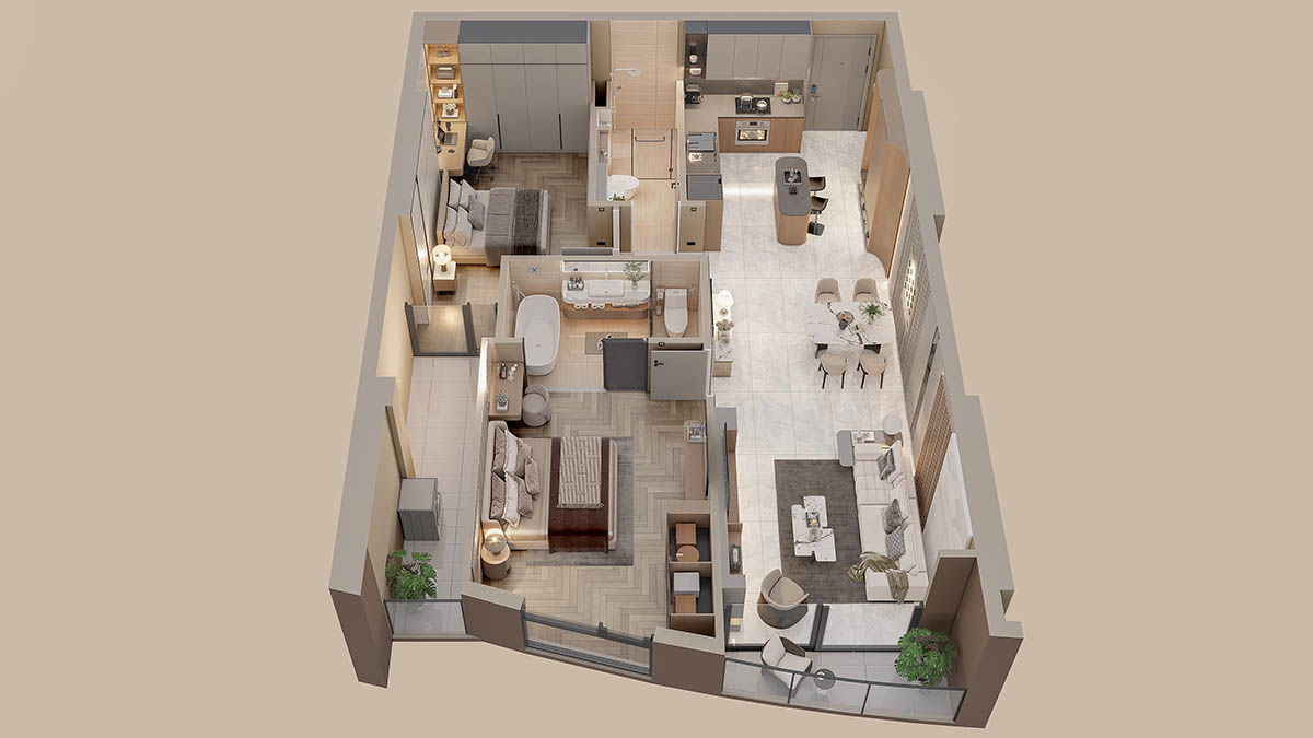 Mặt bằng bóc mái căn hộ 2PN 82.6m2 (B04) tòa The Queen